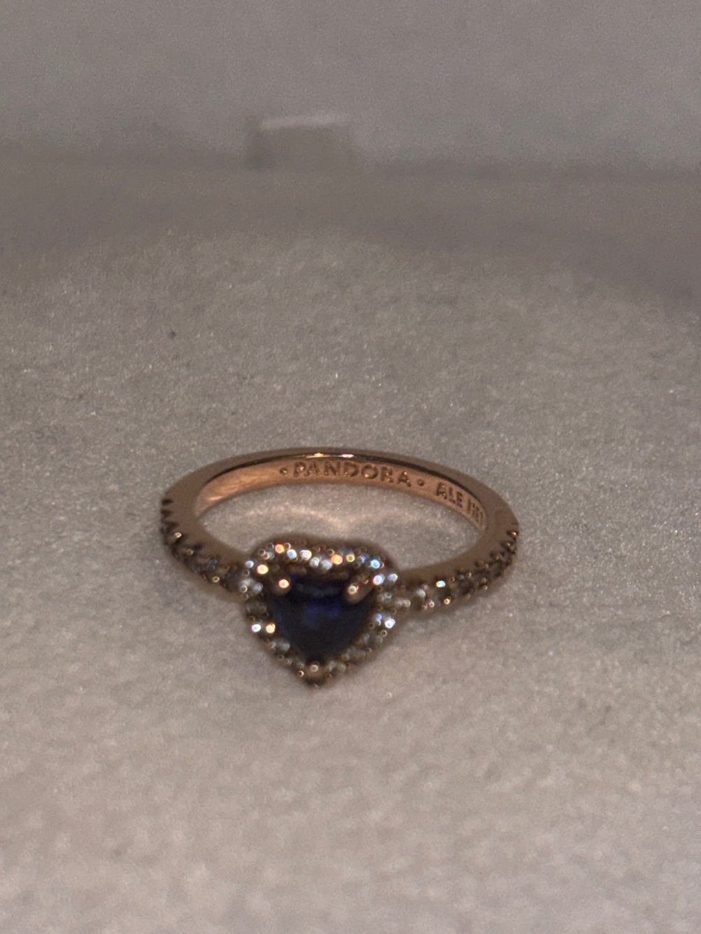 Pandora Rose Gold Ring with Blue Heart Center